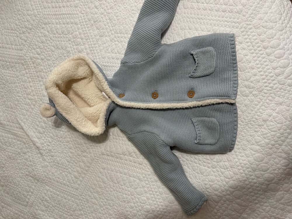 Baby Boy Bear Sweater Knit Hooded Jacket - Blue